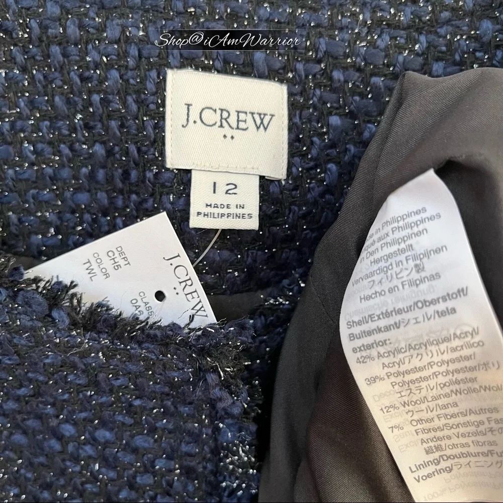 J.Crew NWR Navy Metallic Tweed Fringe Collarless Jacket *shop@iamwarrior